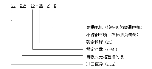 ZW型無(wú)堵塞自吸排污泵 型號(hào)說(shuō)明